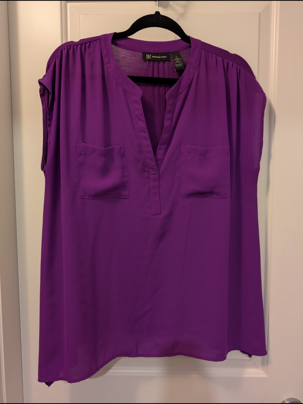 INC International Concepts Purple Split-Neck Sleeveless Blouse
